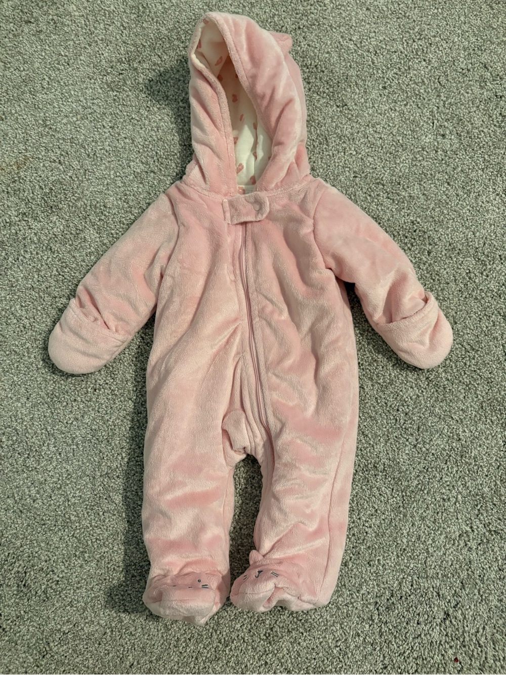 Carter's Soft Pink Plush Hooded Footed One-Piece